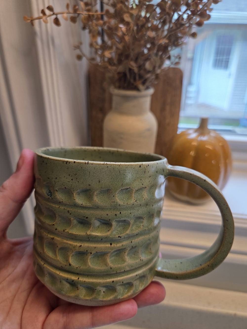 Handcrafted Green Ceramic Mug - Rustic Textured Design